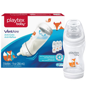 Playtex Baby BPA-Free VentAire Fox Decor Baby Bottles, 9 oz, Pack of 3